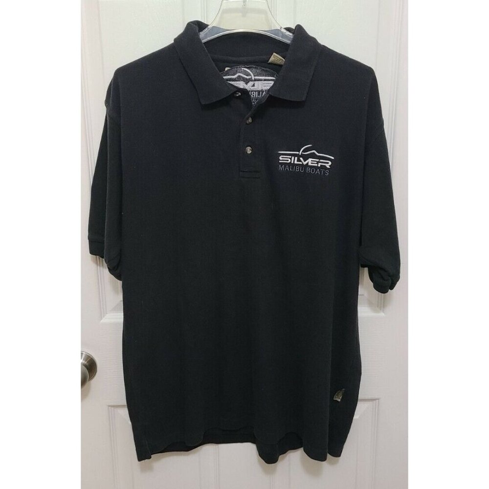 Vtg Malibu‎ Boats Silver Edition 1982-2007 Polo Shirt Embroidered Black Sz Large